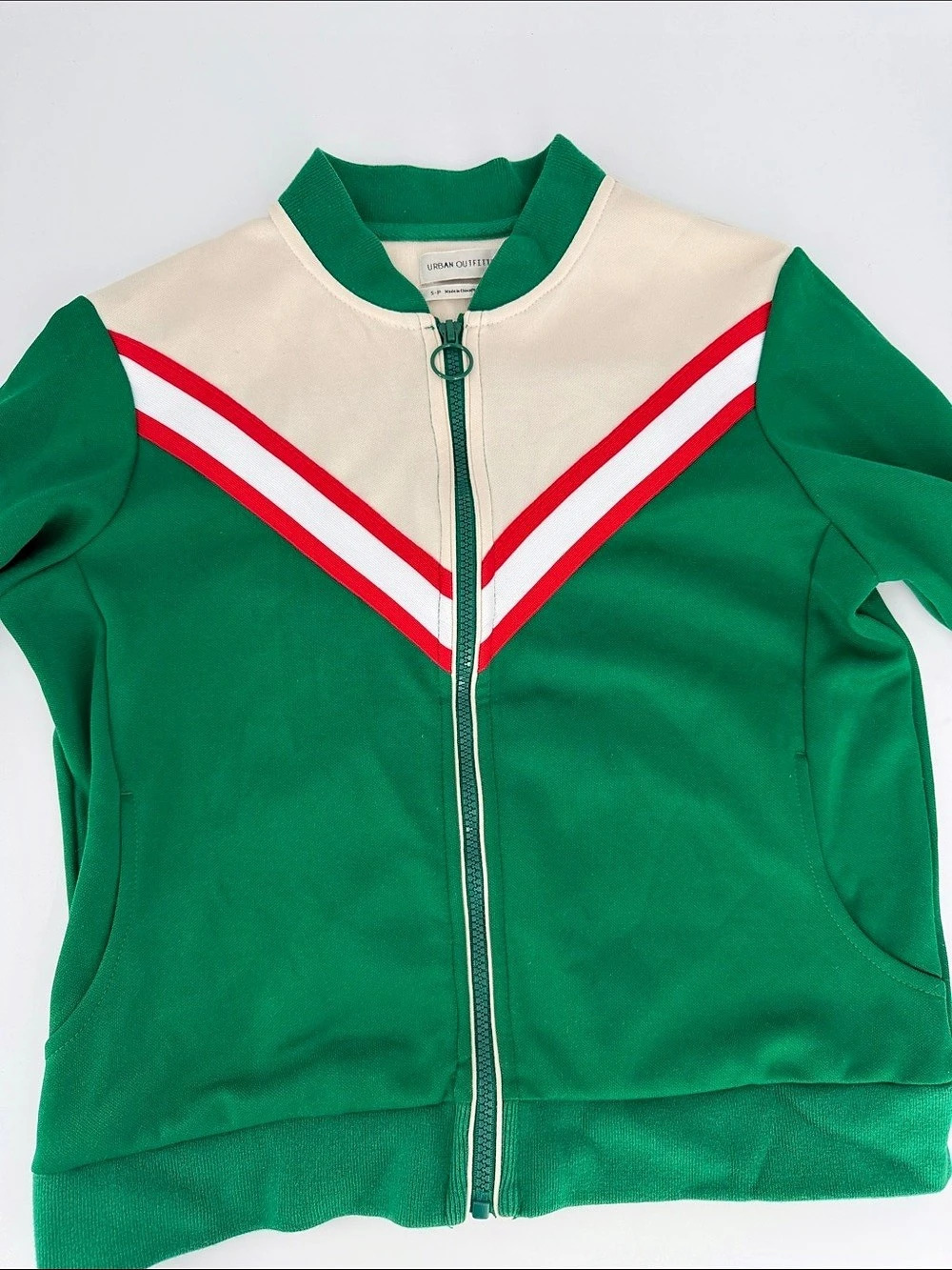 Urban Outfitters Color Block Varsity Track Jacket in Green & White Like New